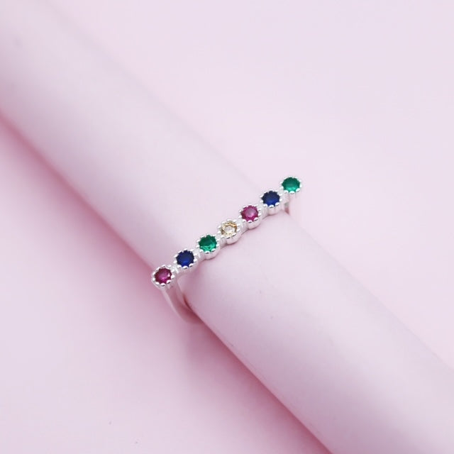 Argolla de Plata Cuadrada Circones de Colores