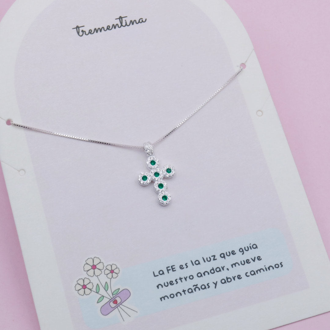 Collar de Plata Cruz Circones Verdes