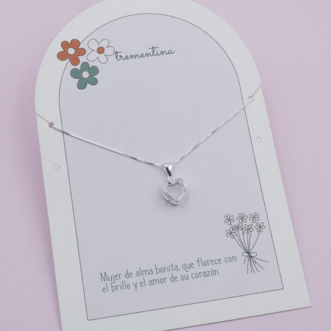 Collar Corazón en plata con Circones Pasteles