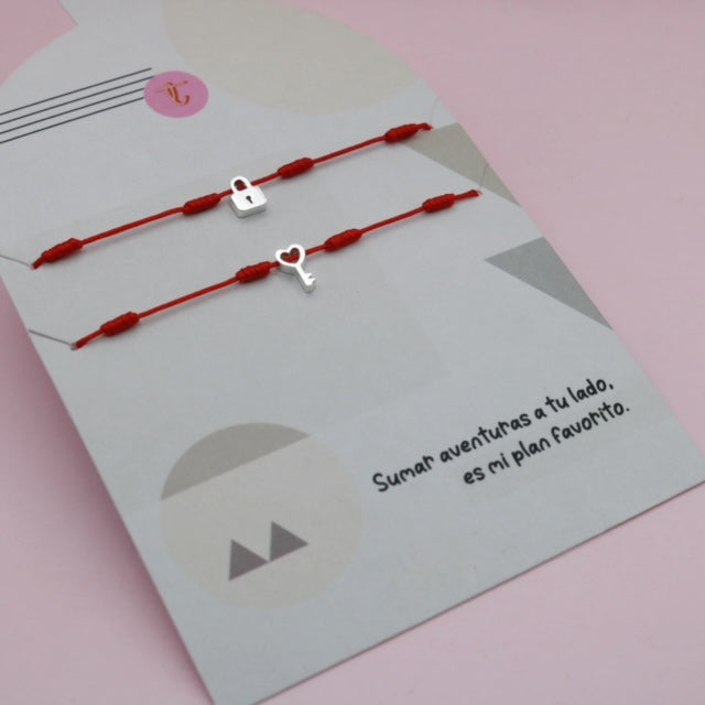 Pulseras Hilo Rojo Candado y Llave en Plata