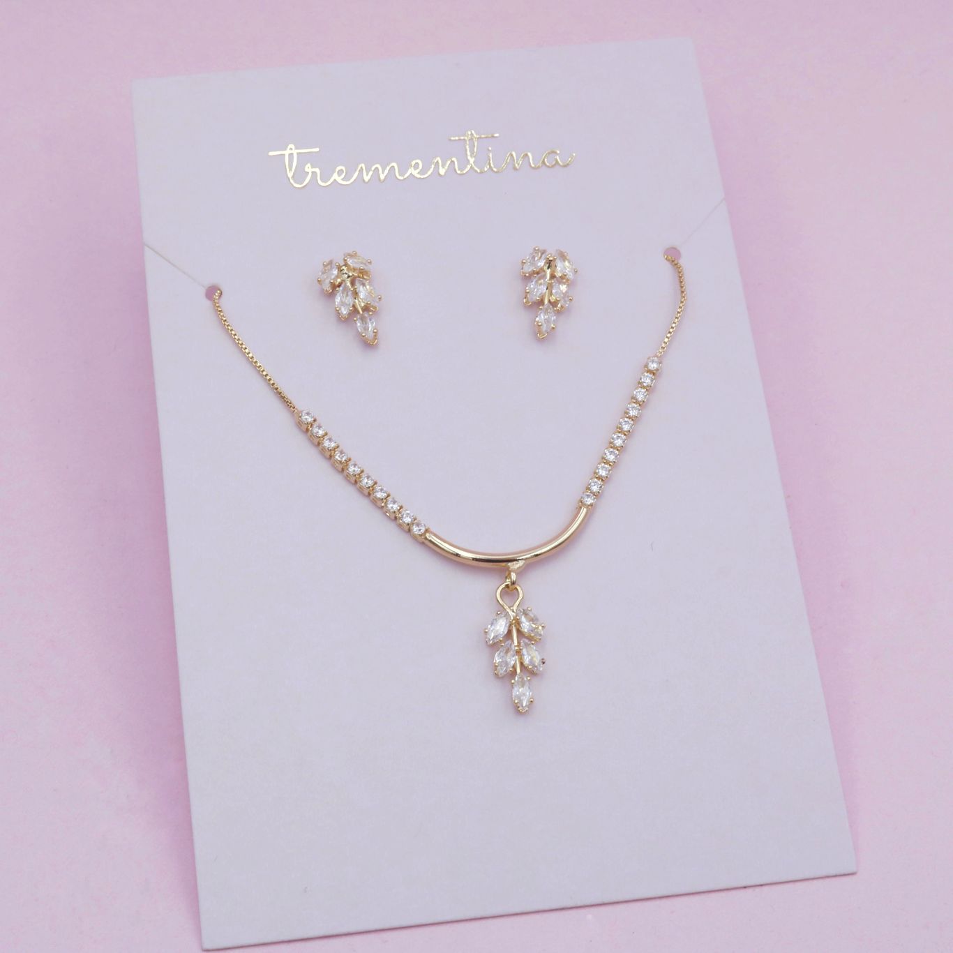 Set Dorado Hojas de Cristal