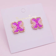 Aretes Tejidos Miyuki Cuadrados Rosa y Fucsia