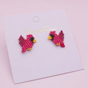 Aretes Pájaro Tejidos Miyuki Rojo