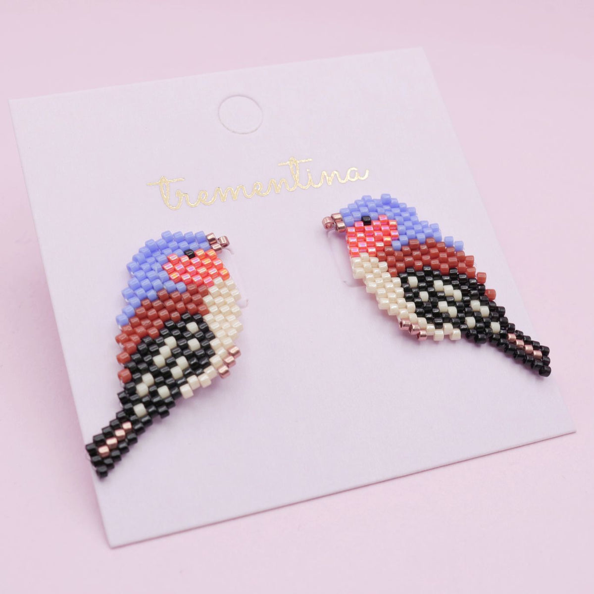 Aretes Pájaro Tejidos Miyuki Azul