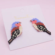 Aretes Pájaro Tejidos Miyuki Azul