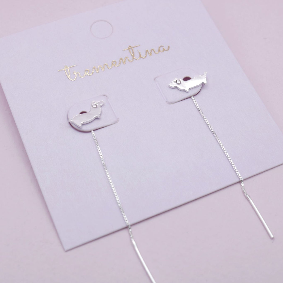 Aretes Perrito Salchicha Pasante en Plata