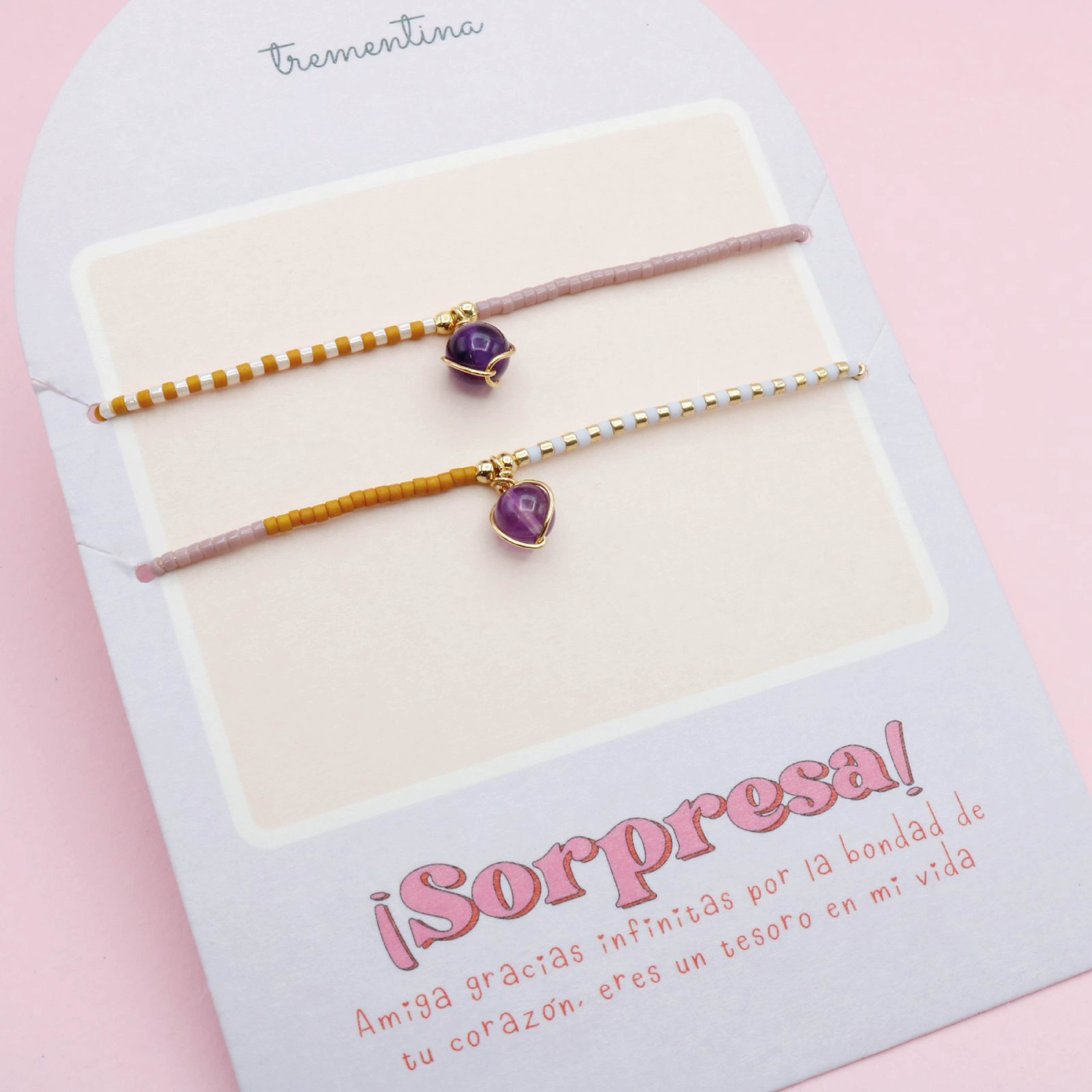 Pulseras Pareja  Amatista Mostacilla