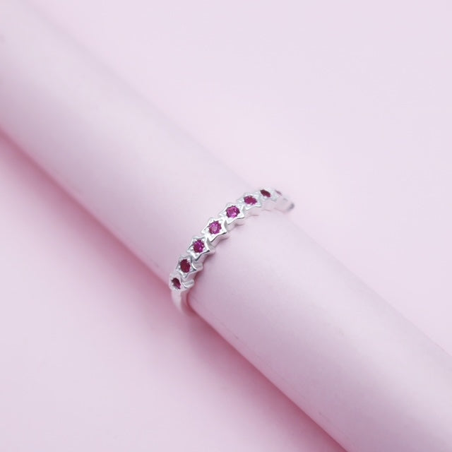 Anillo en Plata Estrellas Fucsia