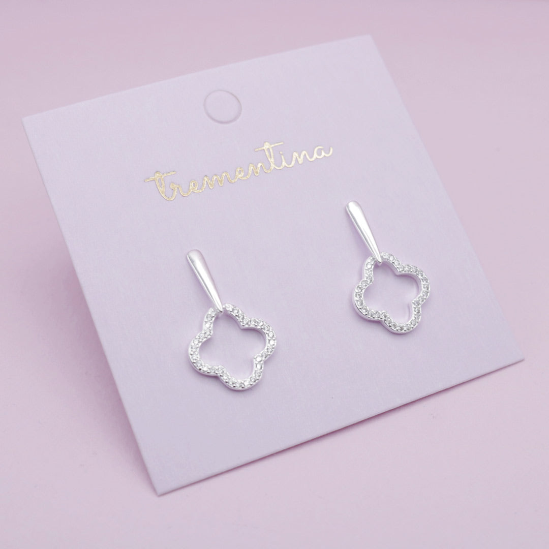 Aretes en Plata Trébol con Brillantes
