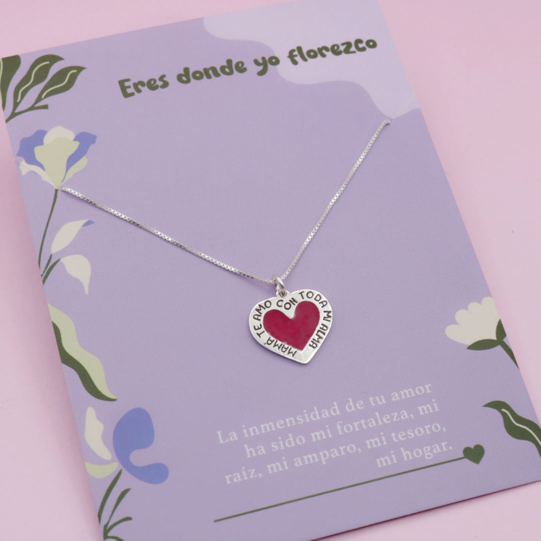 Collar en Plata Mamá Te amo Rojo