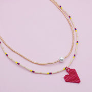 Collar Mostacillas Doble Colombia Corazón Rojo