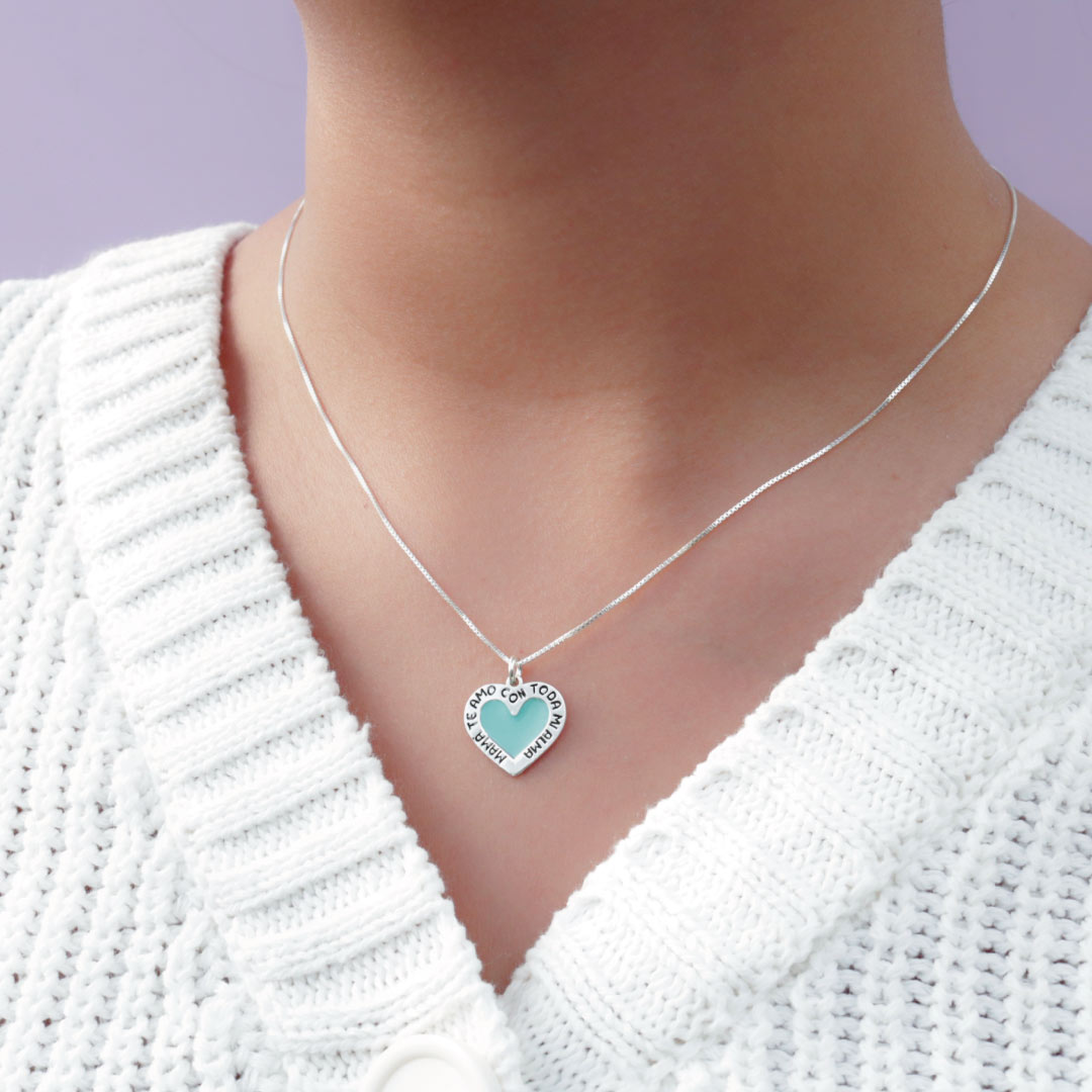 Collar en Plata Mamá Te amo Turquesa