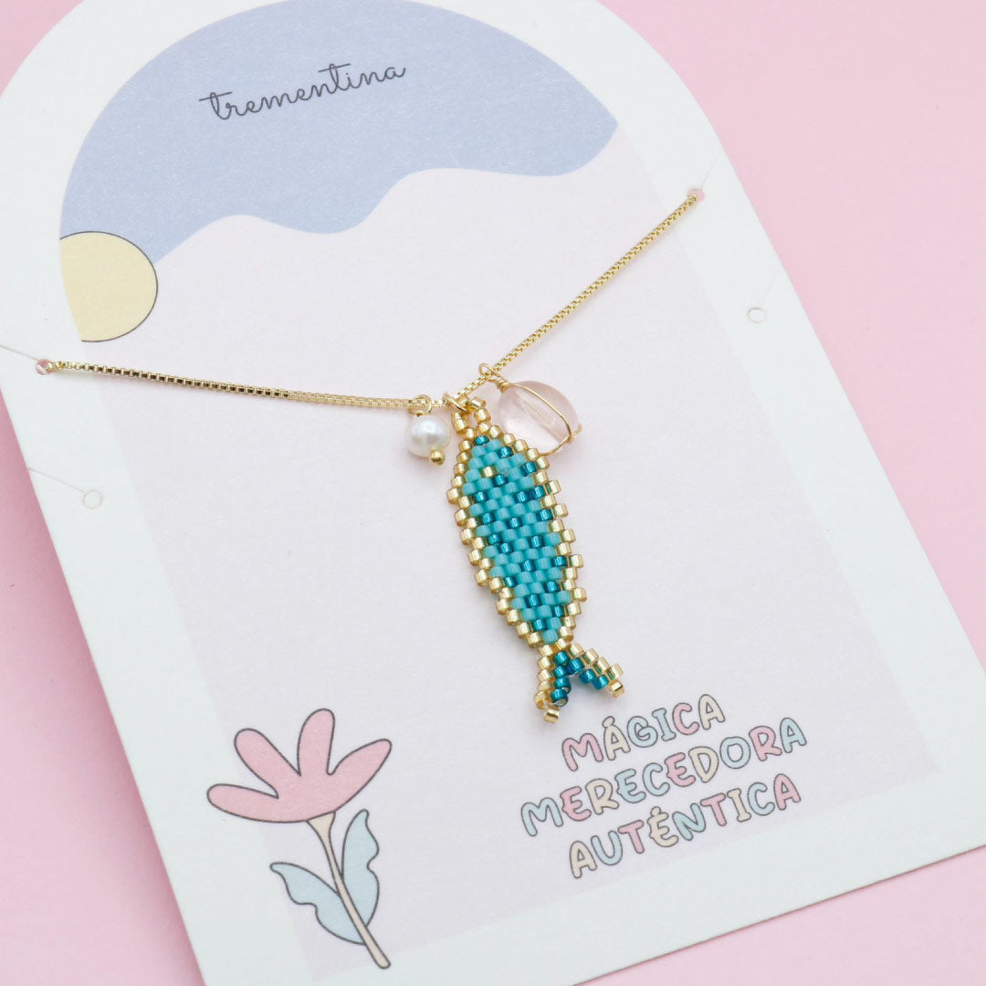 Collar Pescado Tejido Turquesa