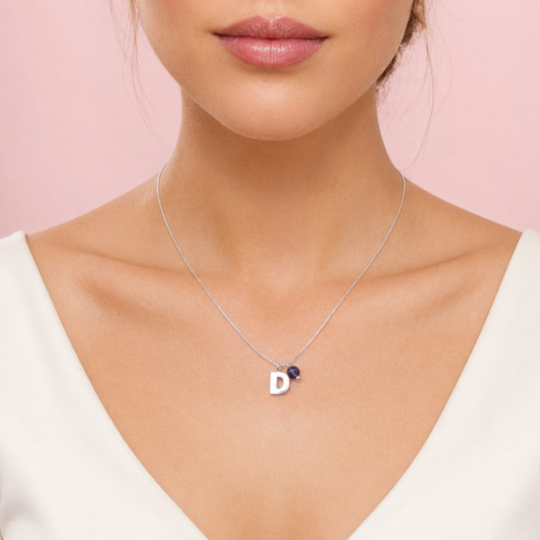Collar Letra en Plata Amatista