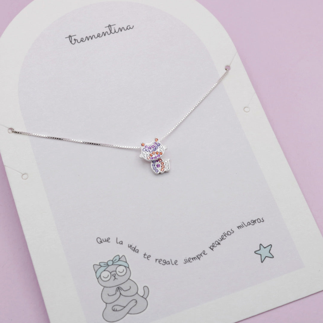 Collar en Plata Gatito Brillante