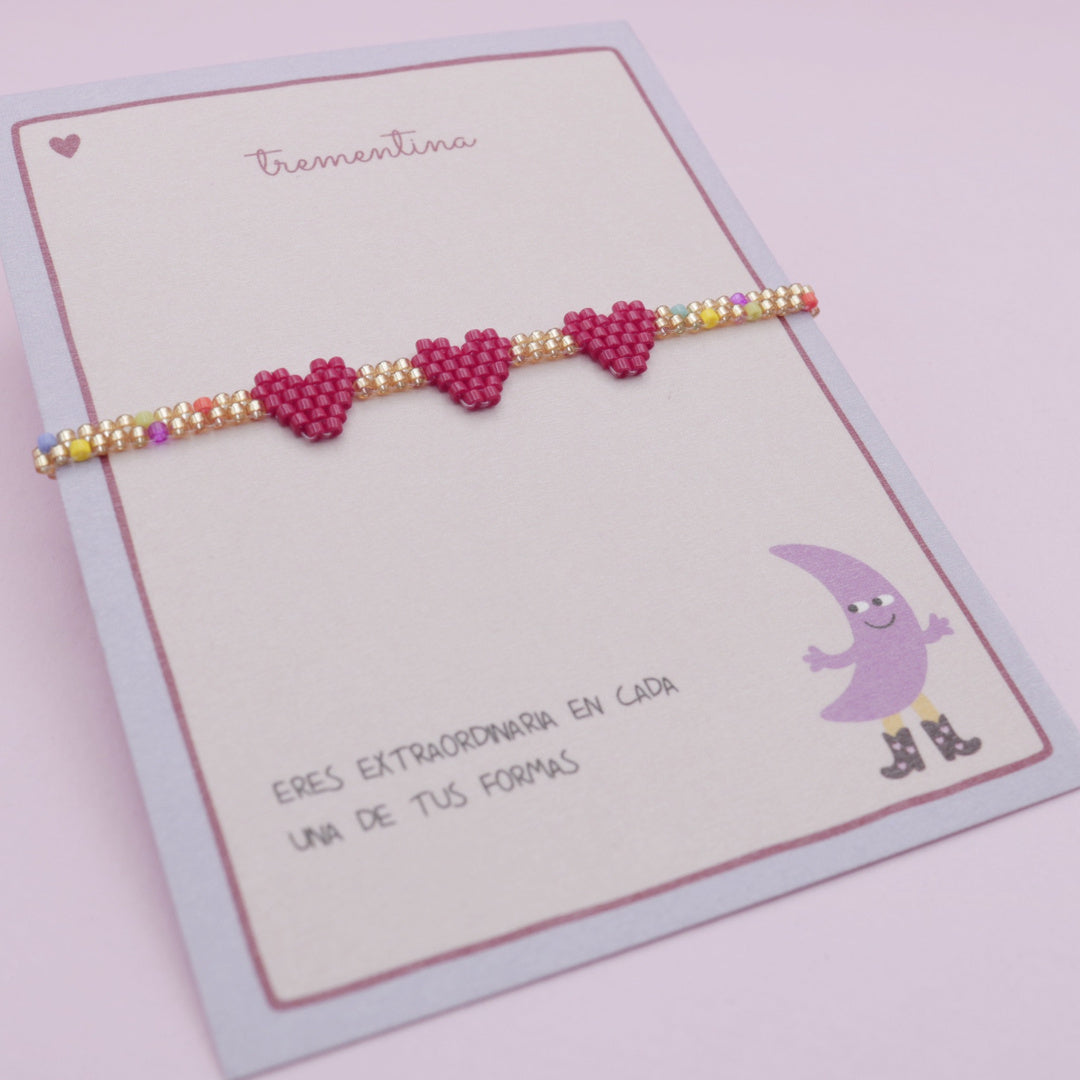 Pulsera Tejida Corazones Rojos