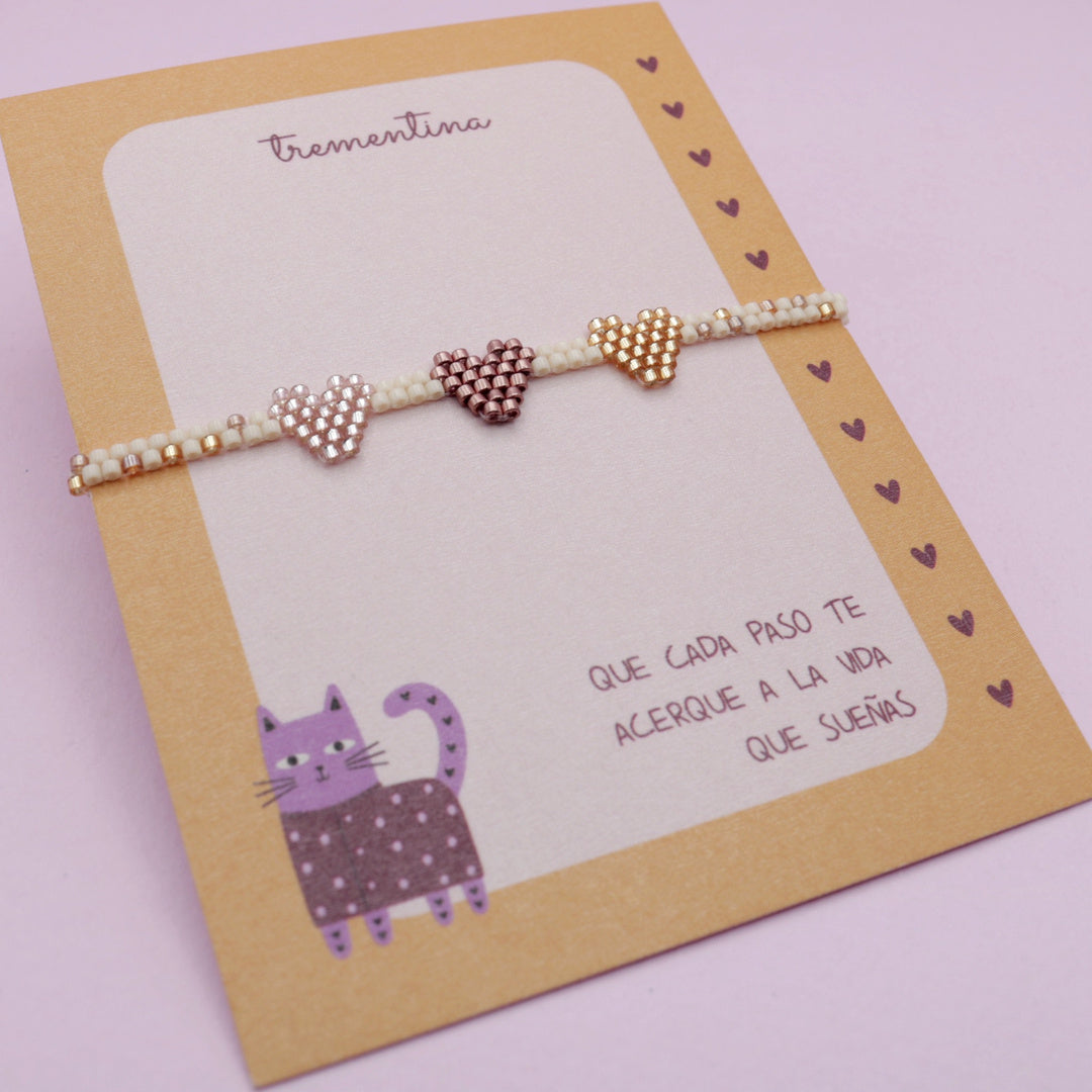 Pulsera Tejida Corazones Tonos Tierra