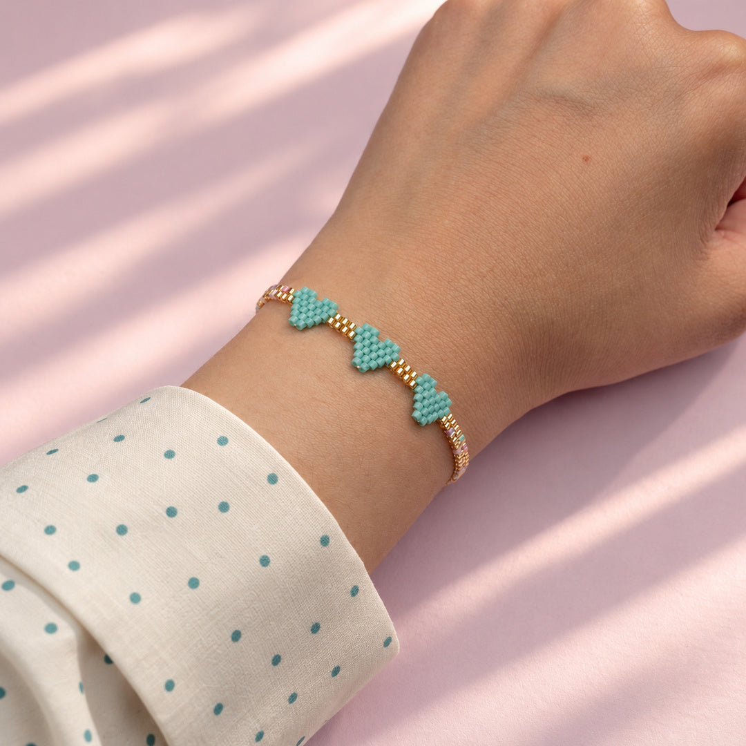 Pulsera Tejida Corazones Tonos Pastel
