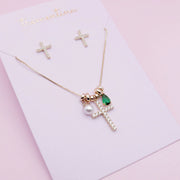 Set Dorado Fe y Esperanza Piedra Verde