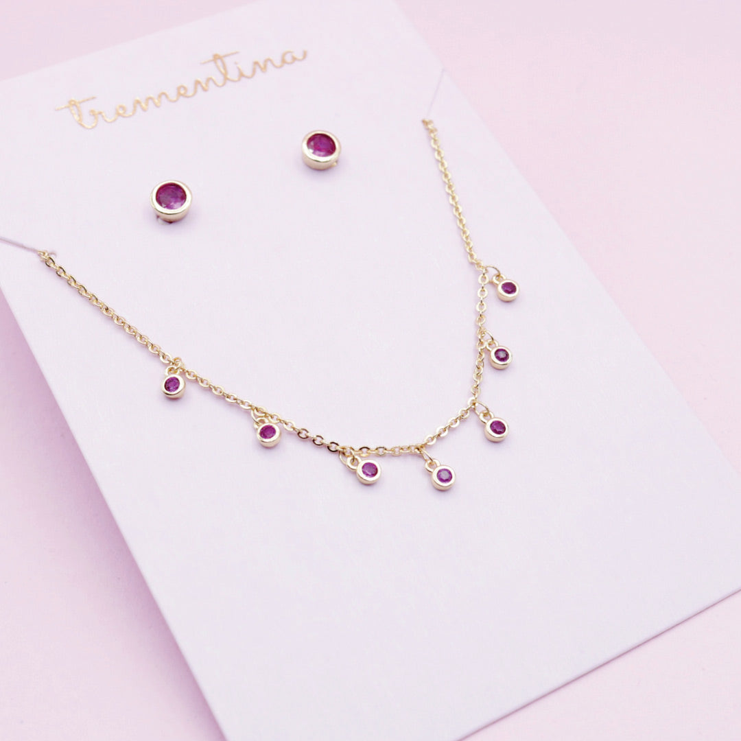 Juego de Joyas Dorado con Circones Fucsia