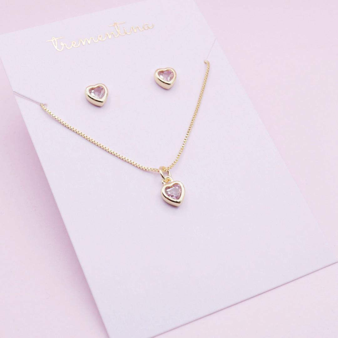 Juego de Joyas Corazón Rosado Dorado