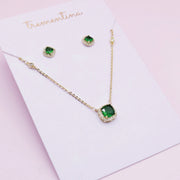 Juego de Joyas Cuadrado Verde Esmeralda Dorado
