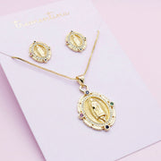 Juego de Joyas Dorado Virgen Milagrosa Multicolor