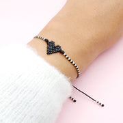Pulsera Sencilla Mostacilla Corazón Negro