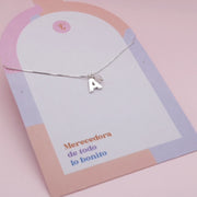 Collar Letra en Plata Cuarzo Rosa