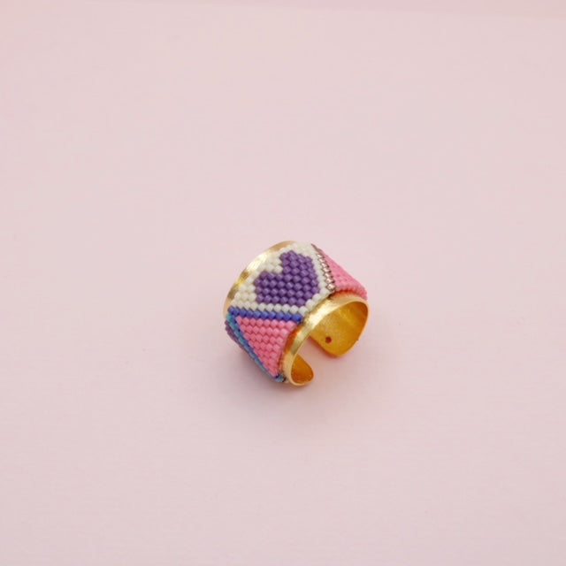 Anillo Tejido Corazón Púrpura