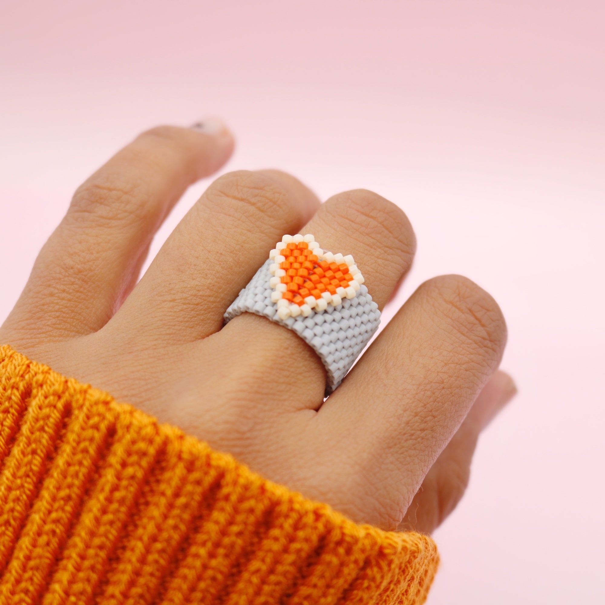 Anillo Tejido Corazón Naranja