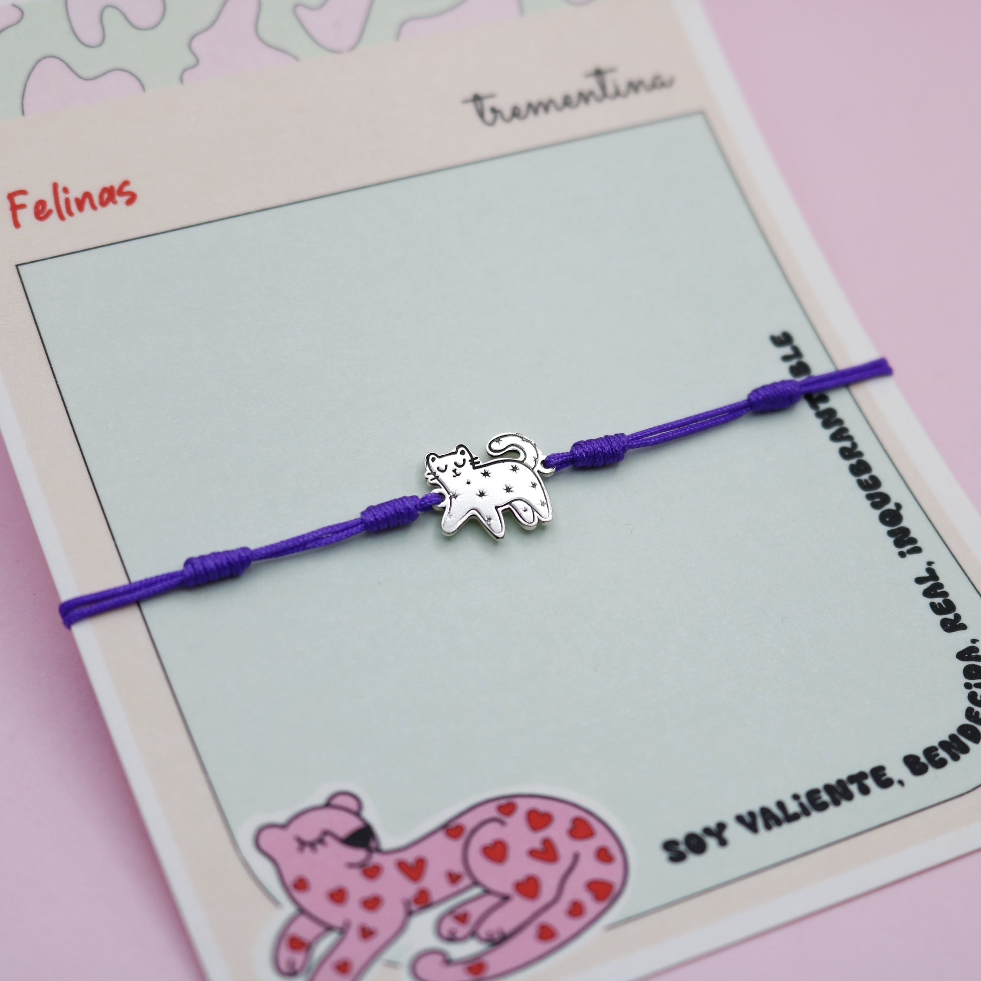 Pulsera En Hilo Morado Leopardo