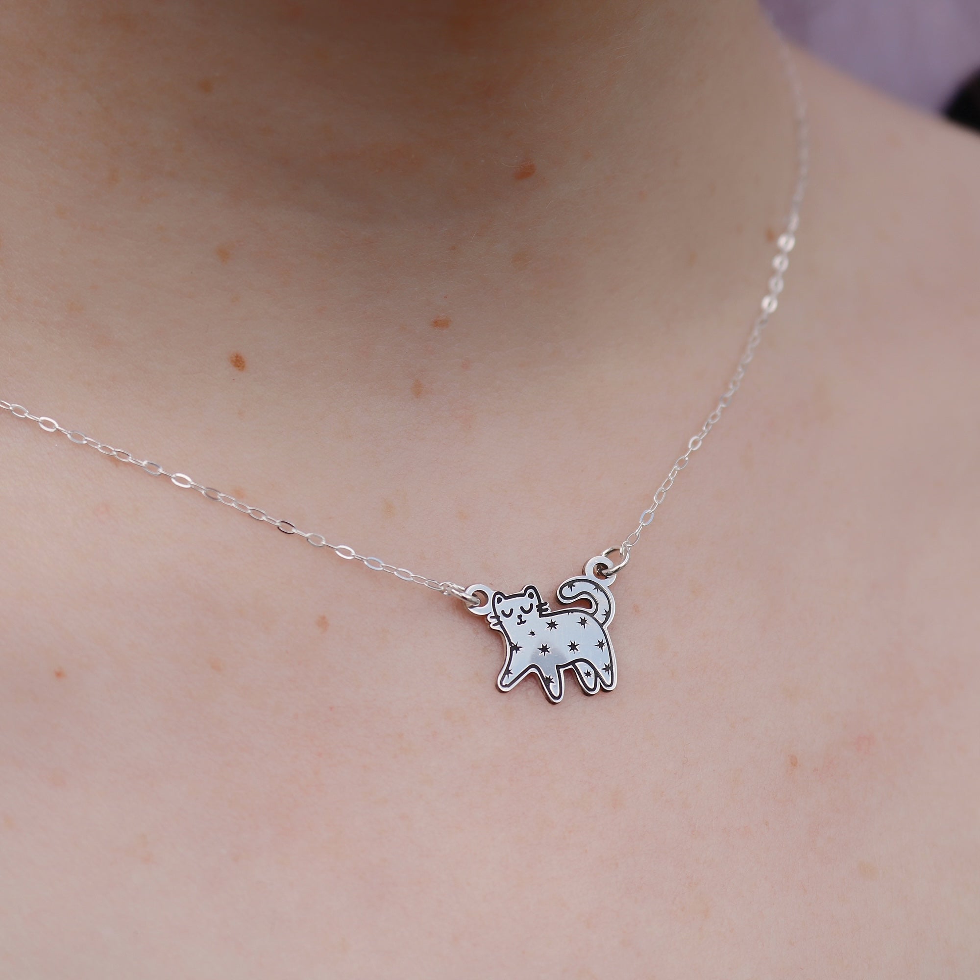 Collar De Plata Gatico Estrellado