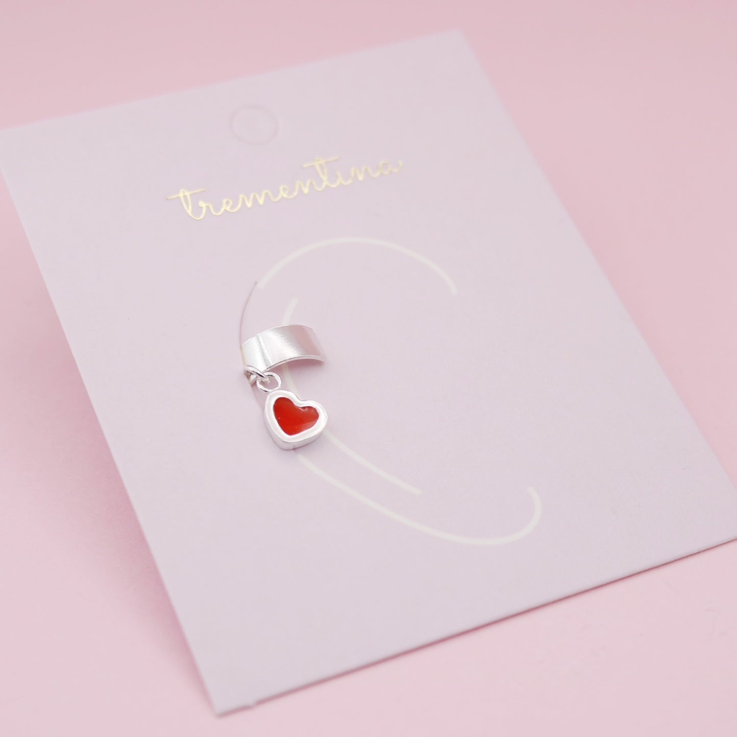 Earcuff De Plata 4 Corazones Rojo