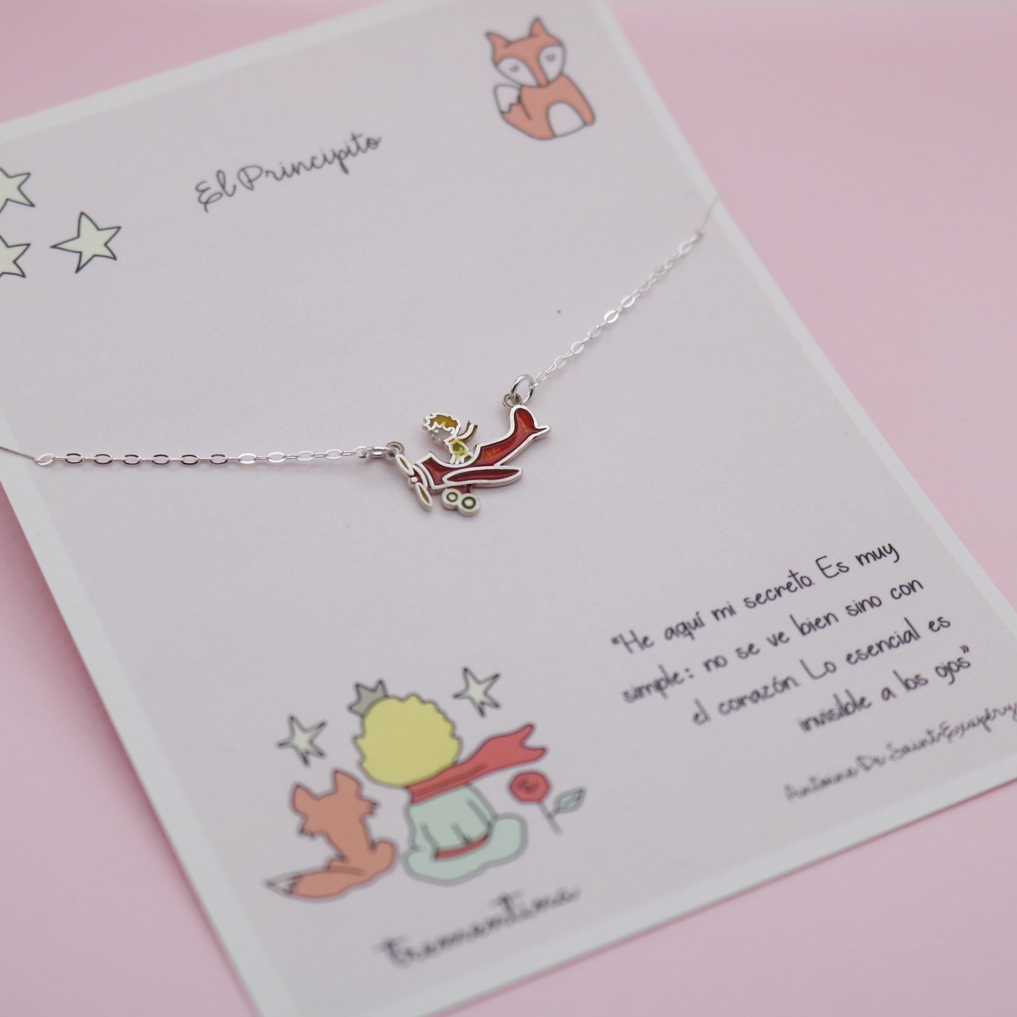 Collar en Plata "El Principito" Avión a Color