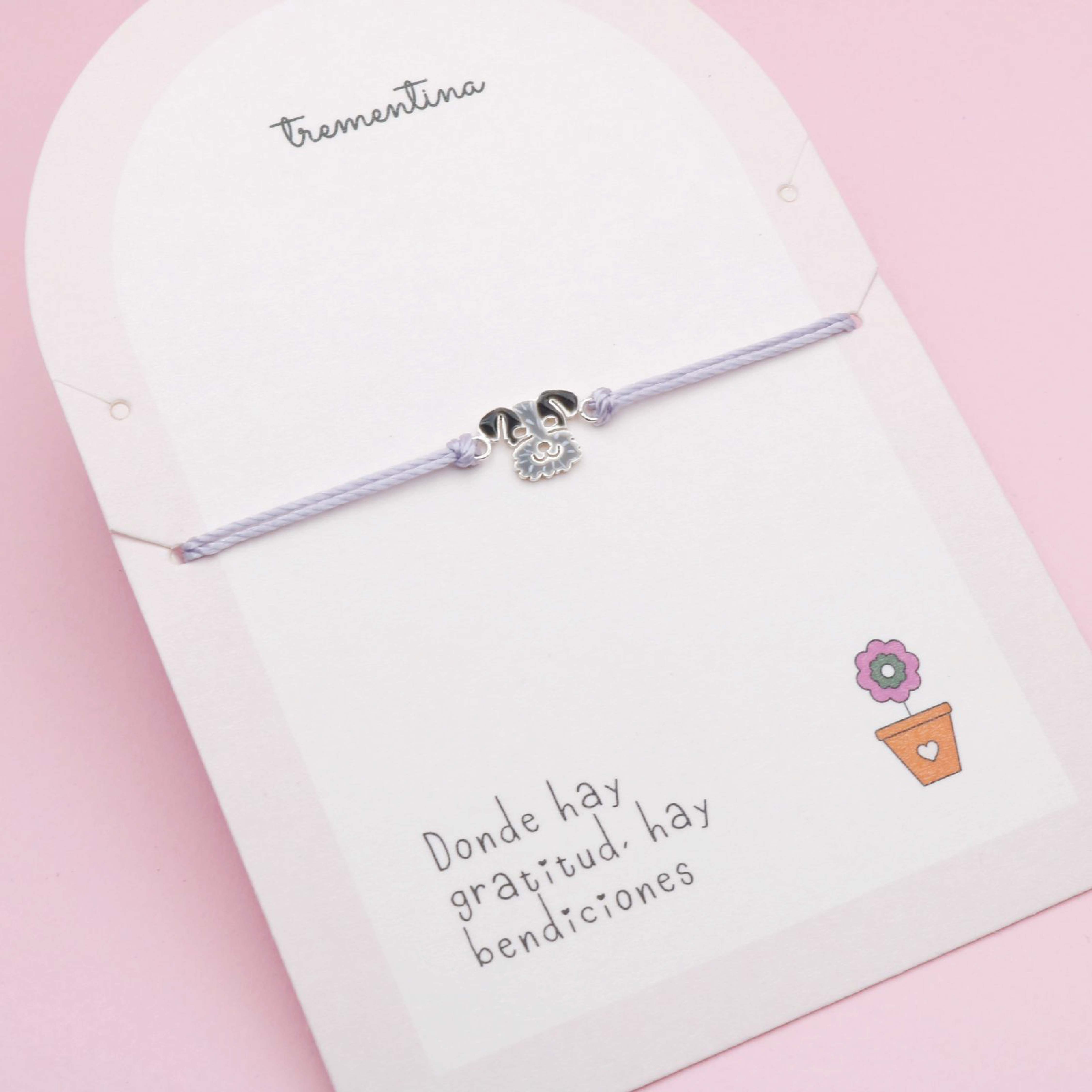 Pulsera En Hilo Lila Perrito Schnauzer