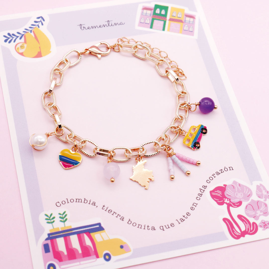 Pulsera Colombia con Charms Dorada – Viaje y Raíces