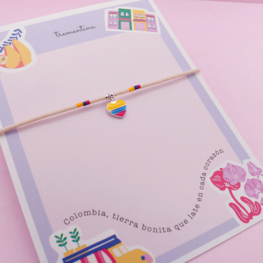 Pulsera Corazón Colombia en Mostacilla