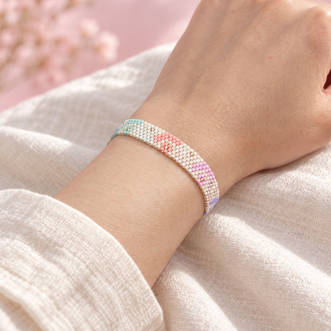 Pulsera Miyuki Tejida Florida Pastel