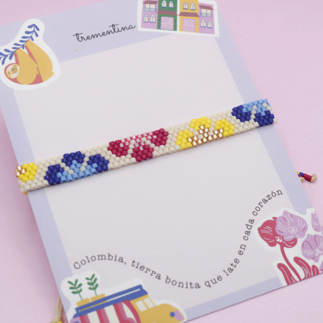 Pulsera Mostacilla Tejida Flores Colombia