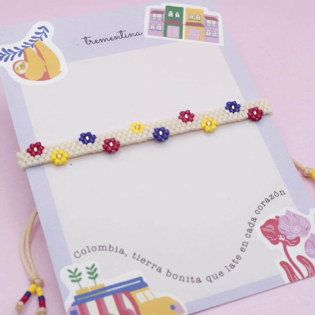 Pulsera Mostacilla Tejida Flores Colombia