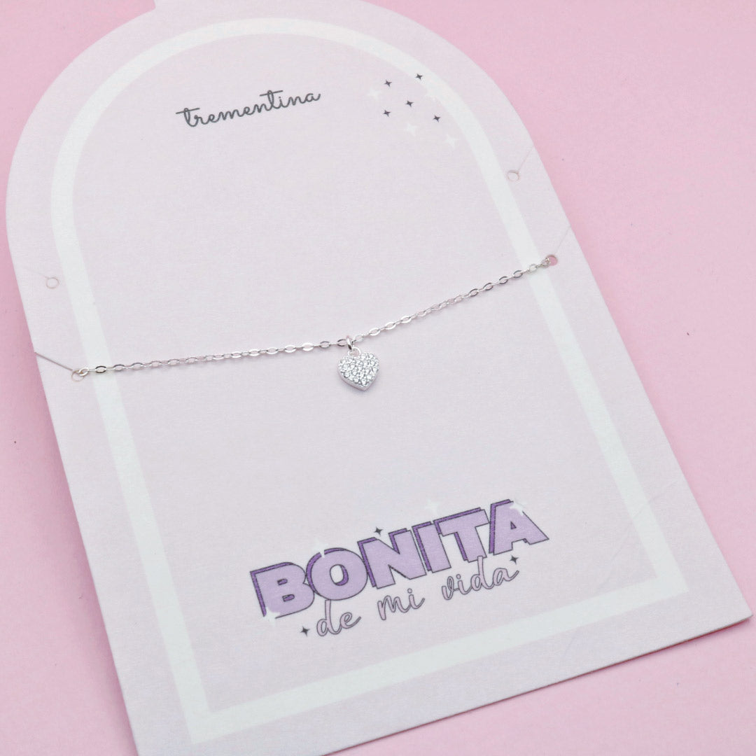 Pulsera Corazón Circones en Plata