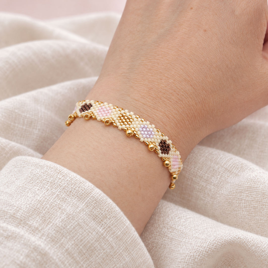 Pulsera Miyuki Corazones Tonos Tierra
