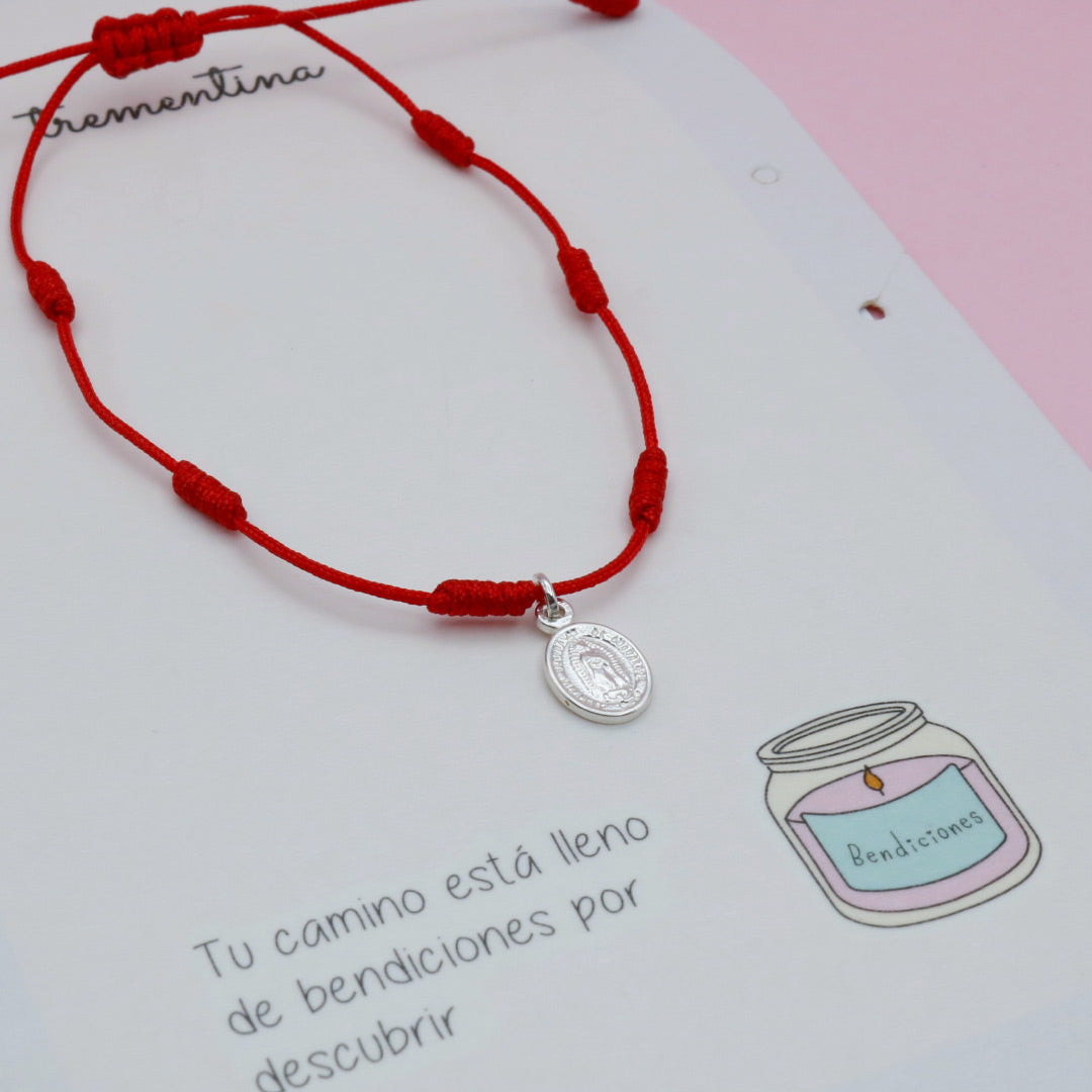 Pulsera de Hilo Rojo con Virgen en Plata