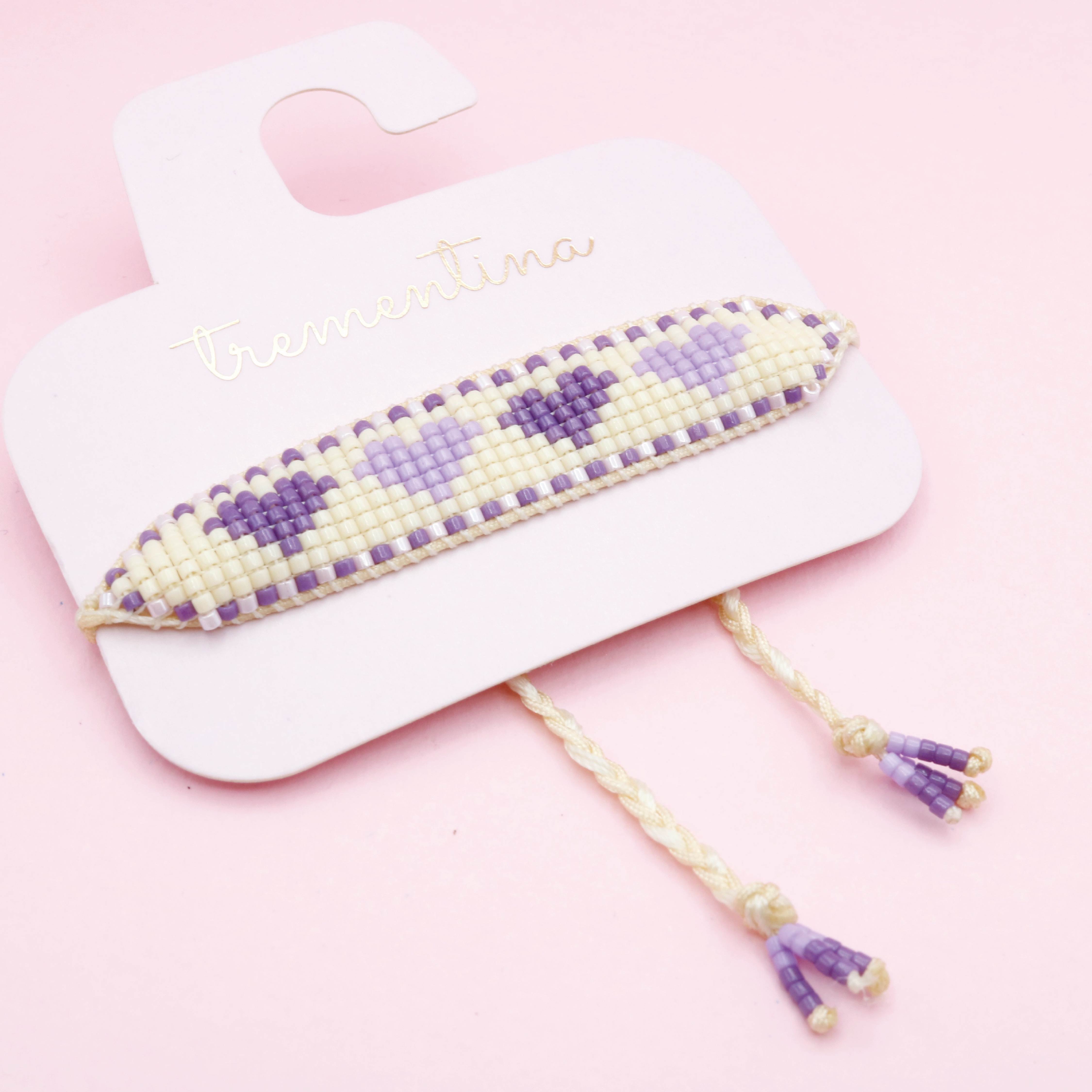 Pulsera Tejida Corazón Lila