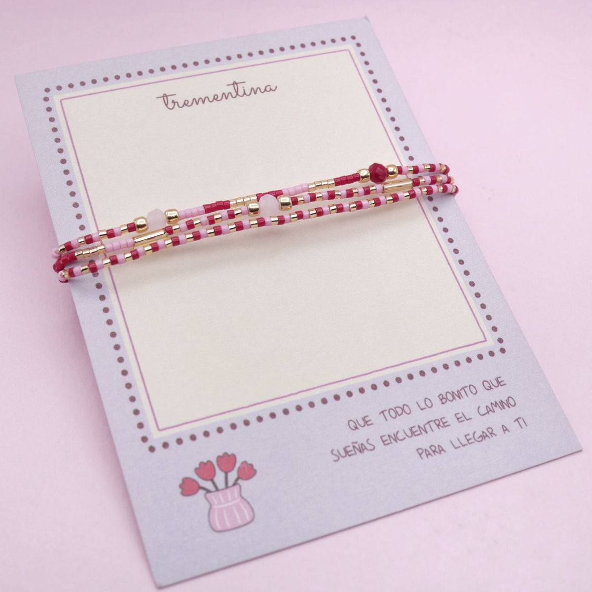 Pulsera Miyuki Triple Rosa y Dorado