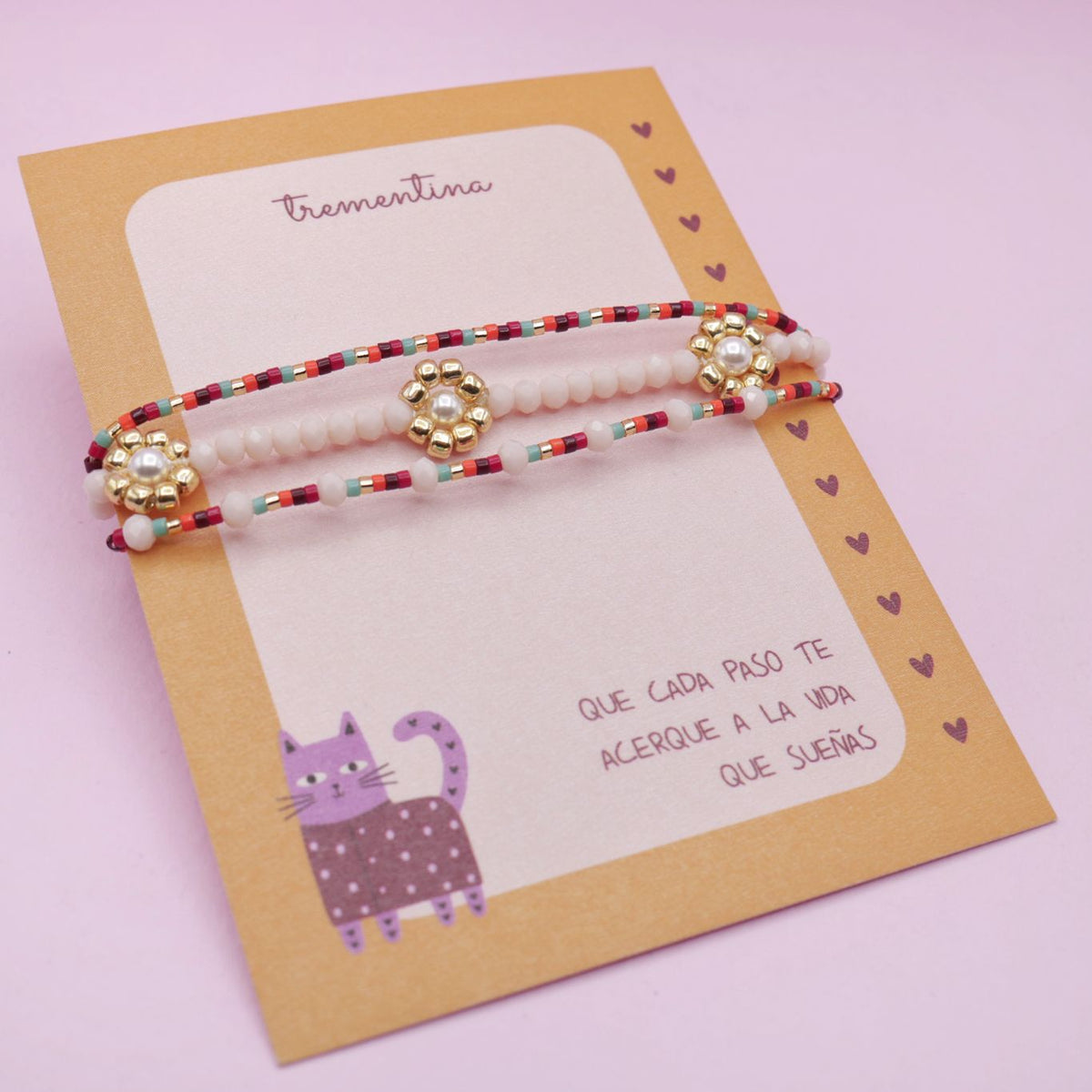 Pulsera Triple Miyuki Flores Multicolor y Dorado