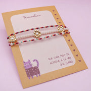 Pulsera Triple Miyuki Flores Multicolor y Dorado