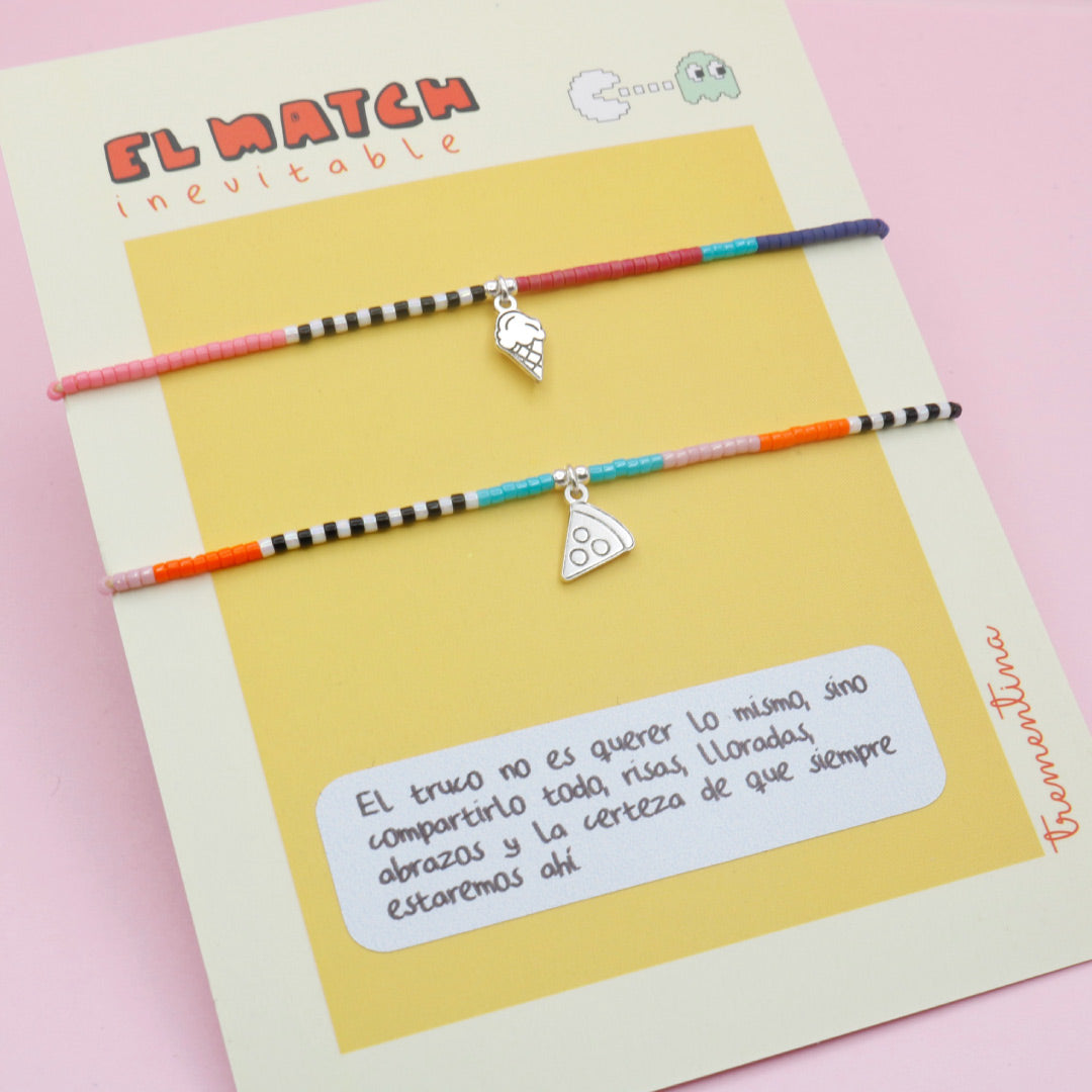 Pulseras Pareja Hermanas Helado y Pizza