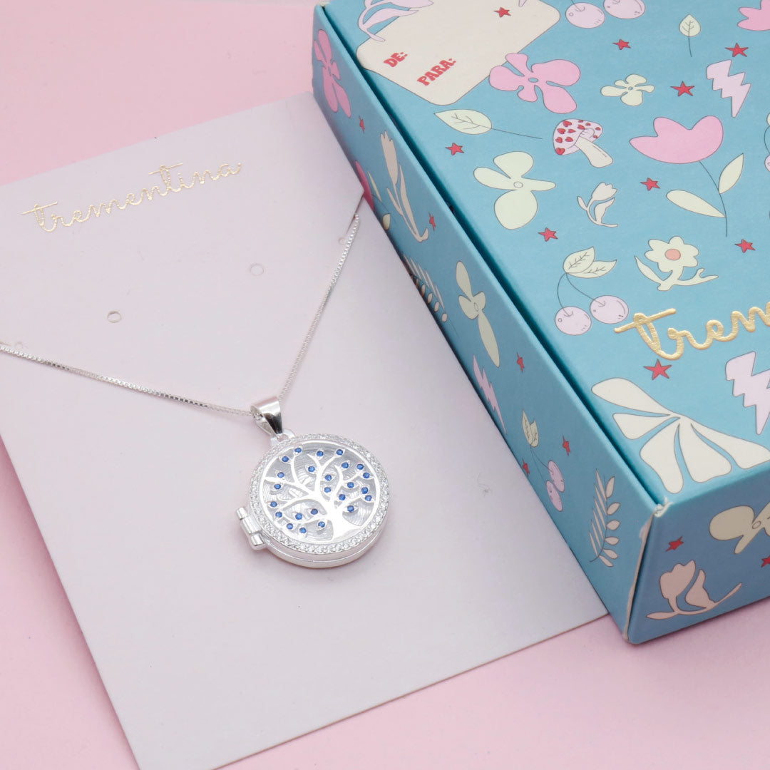 Relicario Árbol de la Vida en Plata Circones Azules